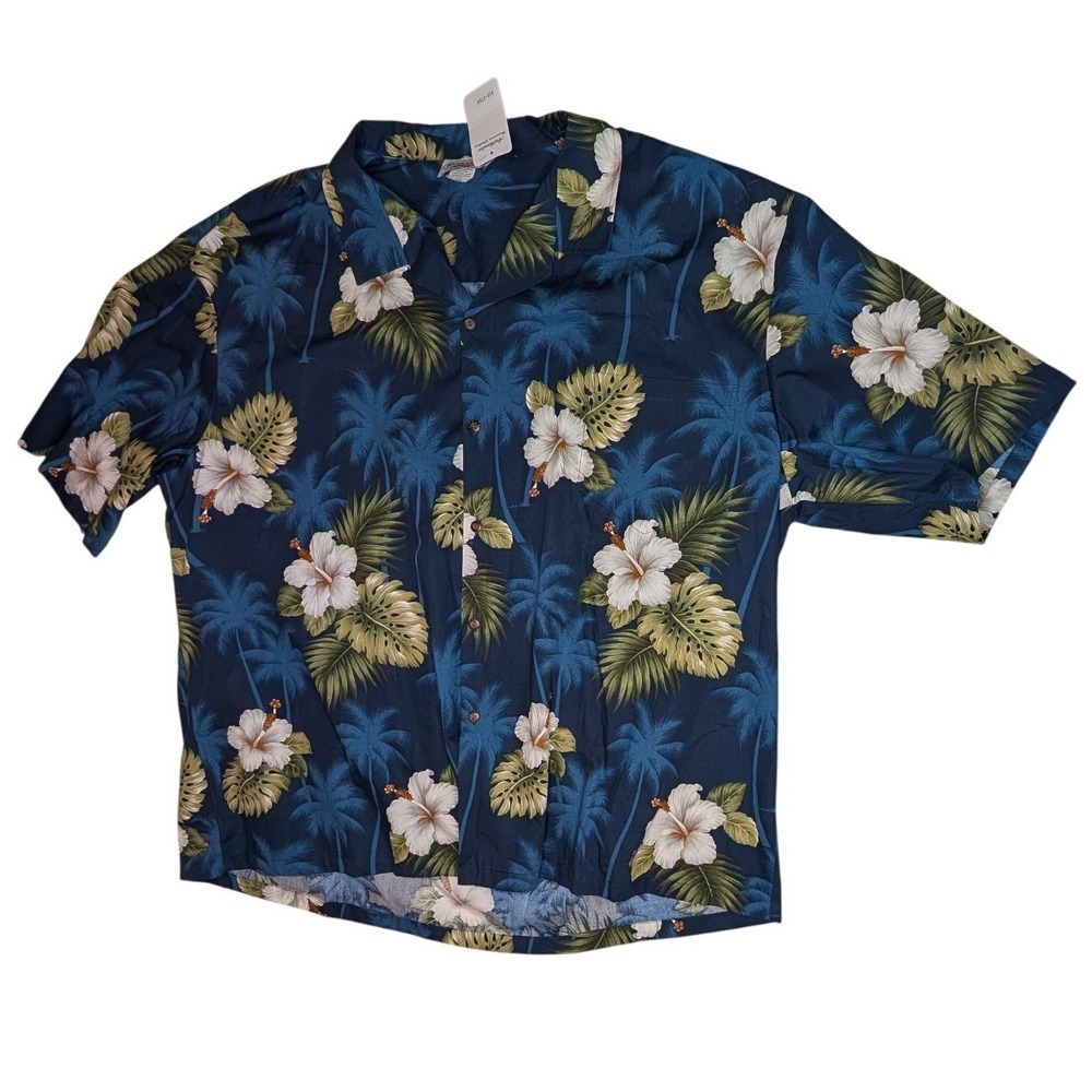 Pacific Legend Shirt Mens 4XL Blue Tropical Hibiscus Hawaiian Camp Cotton USA